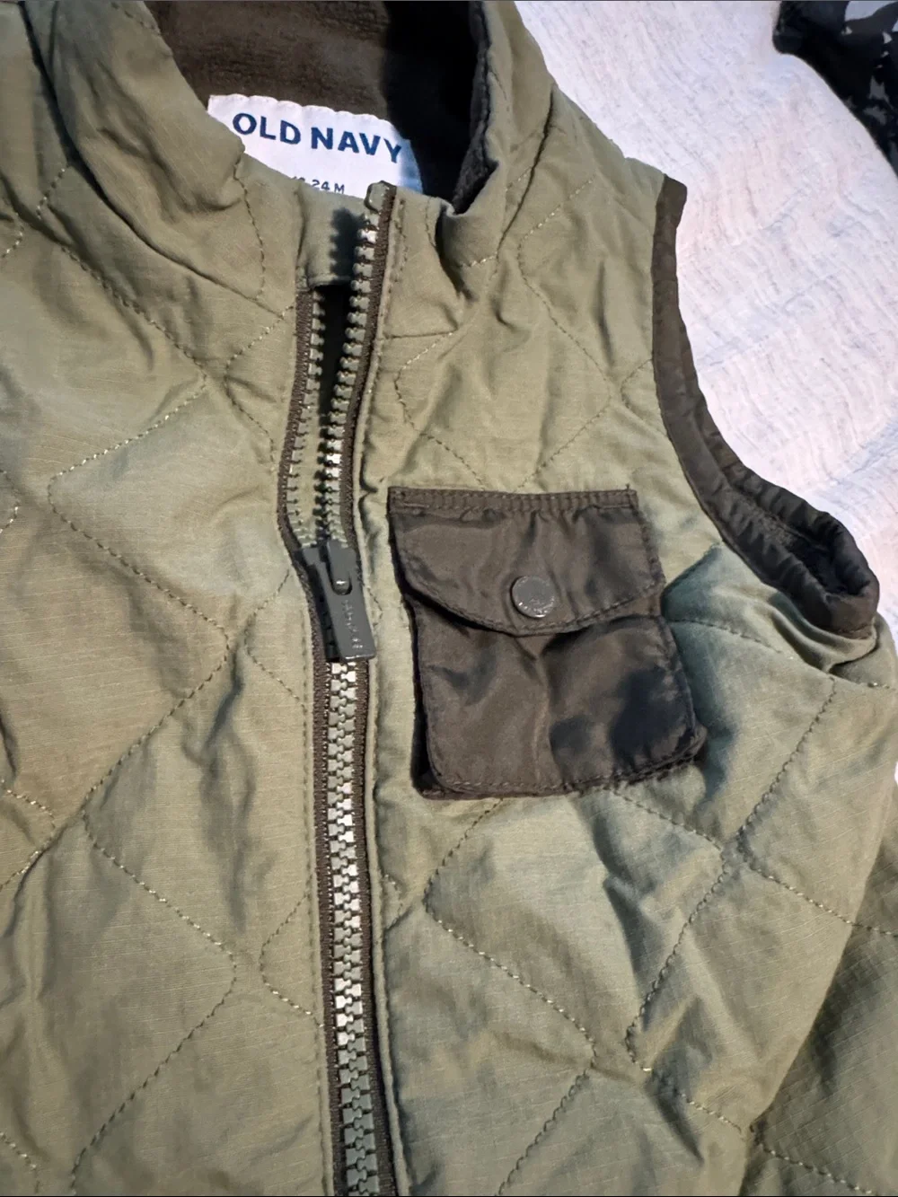 Old Navy Quilted Olive Green Kids Vest with Chest Pocket
